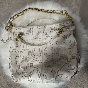 Rare Coach ‘Brooke’ perforated Off White leather Hobo Handbag
